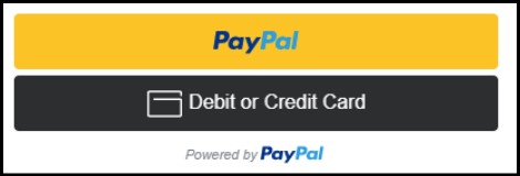 Screenshot of options when the campaign uses PayPal. There are two buttons, one on top of the other:
Button 1: Pay with PayPal account
Button 2: Debit or Credit card

On the bottom it says 'Powered by PayPal'