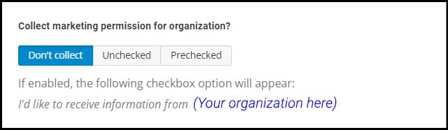 Screenshot of 'Collect marketing permission for organization' option