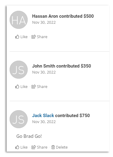 Screenshot of demo contributions