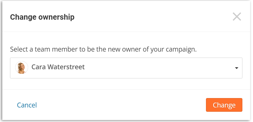 Screenshot of change ownership choice popup