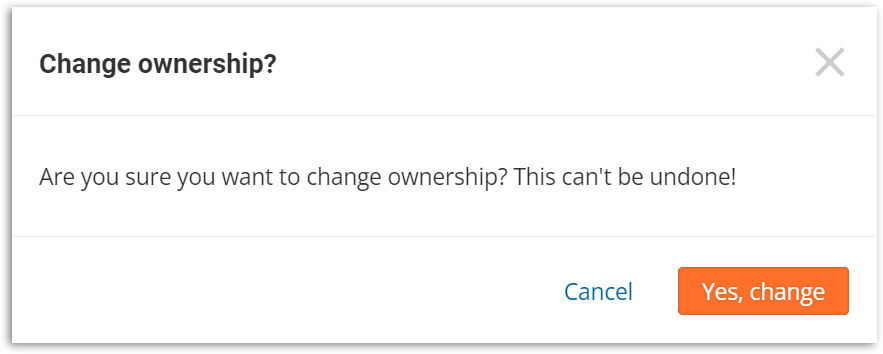 Screenshot of change ownership confirmation