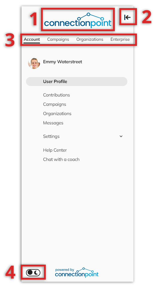Screenshot of Account navigation menu