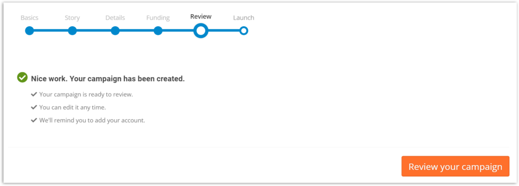 Screenshot of the create-a-campaign review section