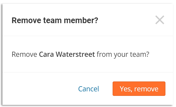 Screenshot of the confirmation message that appears when you remove campaign team members