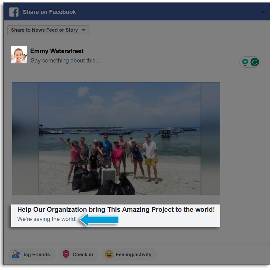 Screenshot of a Facebook post showing where the social media summary appears