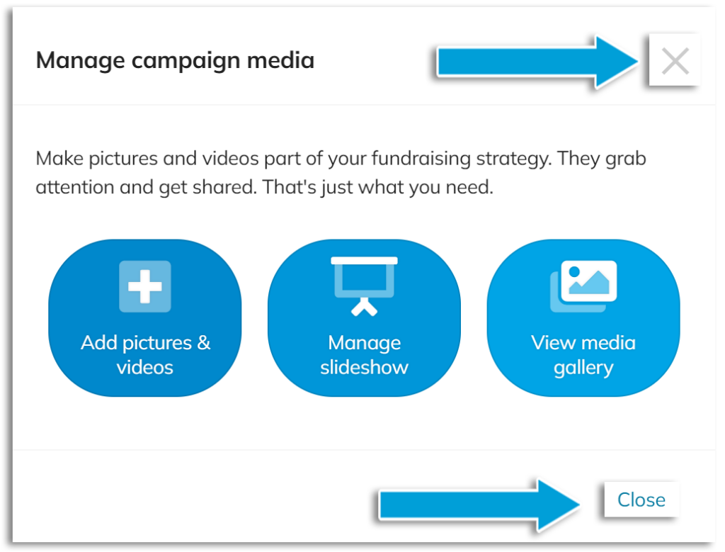 Screenshot of 'Manage campaign media popup'
