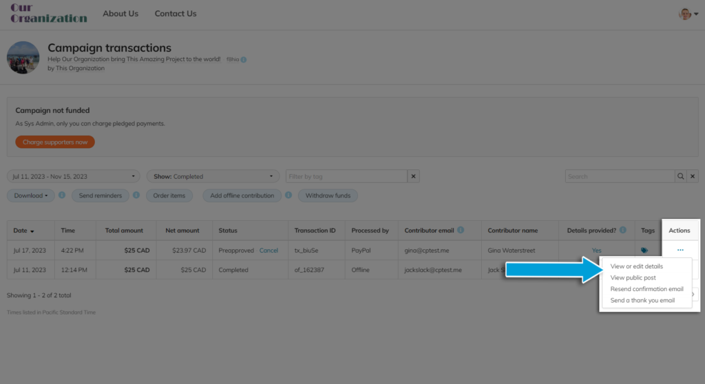 Screenshot of a table showing the 'Actions' column with 'View or edit details' highlighted. If missing a table column, this option shows all details.