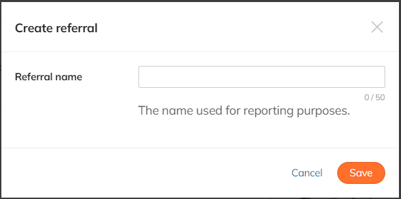 Screenshot of the Create referral pop up