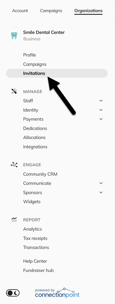 Organizer menu focus on top level Invitations